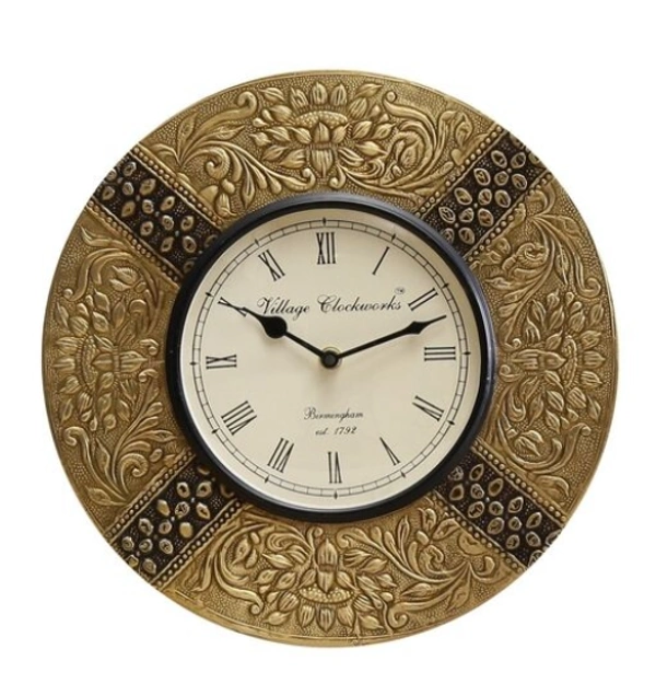 Beautiful Wooden Rajasthani Art Work Wall Clock - Wooden, Acrylic/ Decorative Clock, Pack of 1, Round